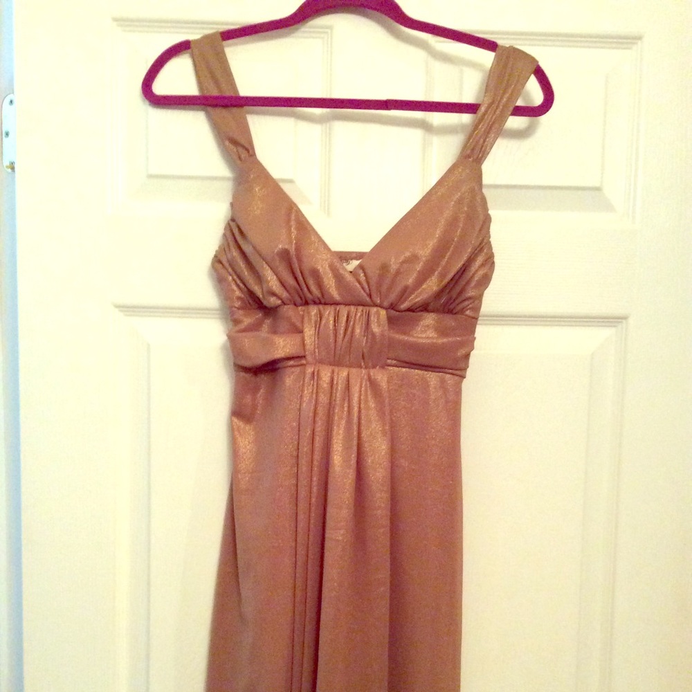 Drape-Front Bronze Glitter Slip Dress, Sz M